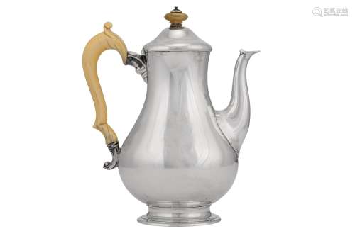 An early Victorian sterling silver coffee pot, London 1841 by Robert Garrard II (reg. 16th April