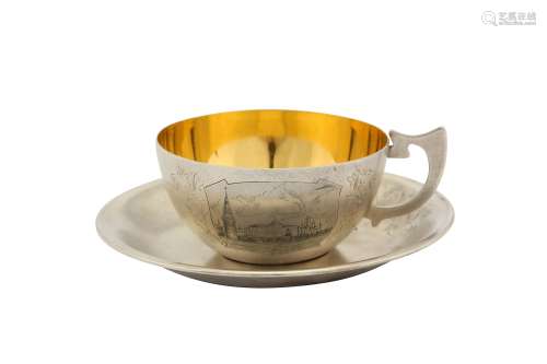 A mid-20th century Soviet Russian (Estonian) 875 standard silver cup and saucer, Tallin 1954-58 by