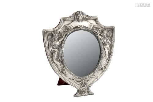 A George V sterling silver mounted dressing table mirror, Birmingham 1910 by J A Restall & Co
