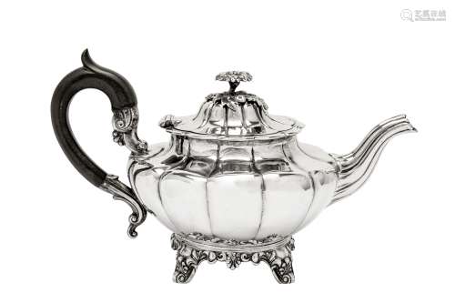A Victorian sterling silver teapot, London 1844 by William Robert Smily (reg. March 1842)