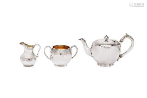 A Victorian sterling silver three-piece tea service, London 1869/70 by John Samuel Hunt and Robert