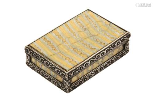 A mid-19th century unmarked silver, mammoth tooth ivory and tortoiseshell snuff box, English circa