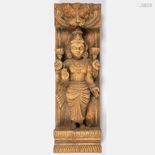 An Indian Architectural Carved Wood Temple Support