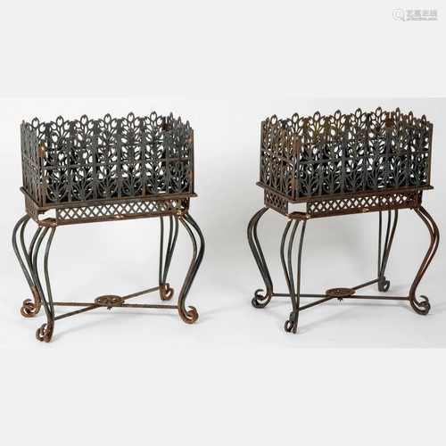 A Pair of Wrought Metal Garden Planters, 20th Century.