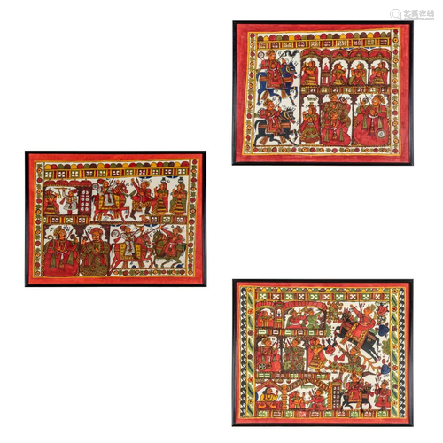 An Indian Painted Triptych, 20th Century,