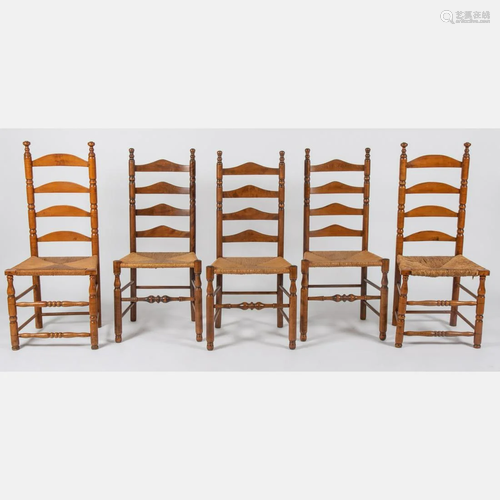 A Group of Five Turned Maple Ladderback Side Chairs,