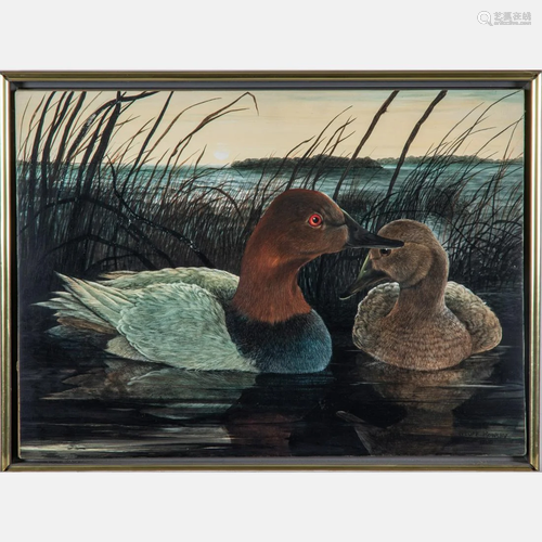 Geoff Mowery (b. 1945 ) Redhead and Female Ducks, E…