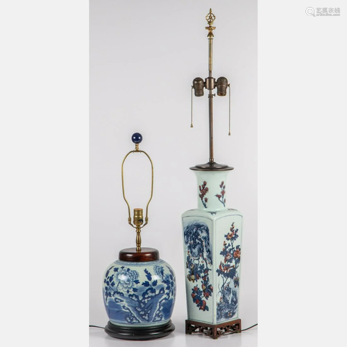 A Chinese Porcelain Jar and Vase Mounted as Two La…