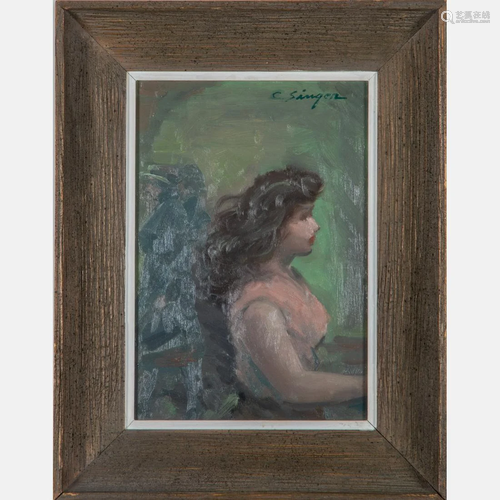 Clyde J. Singer (1908-1999) Girl in Long Brown Hair,