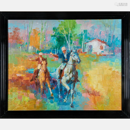 John Adams Manol (20th Century) Polo Players, Oil on