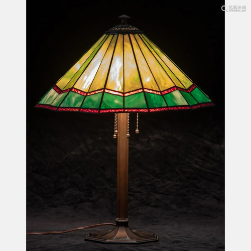 A Bradley and Hubbard Stained Glass Table Lamp, 20th