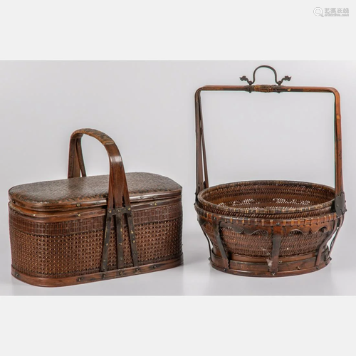 Two Asian Woven Bamboo Baskets, 20th Century,