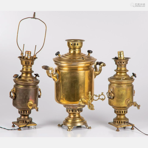 A Group of Three Russian Brass Samovars, 19/2…