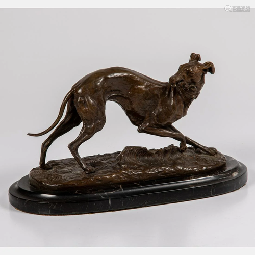 Pierre-Jules Mene (1810-1879) Whippet, Bronze.