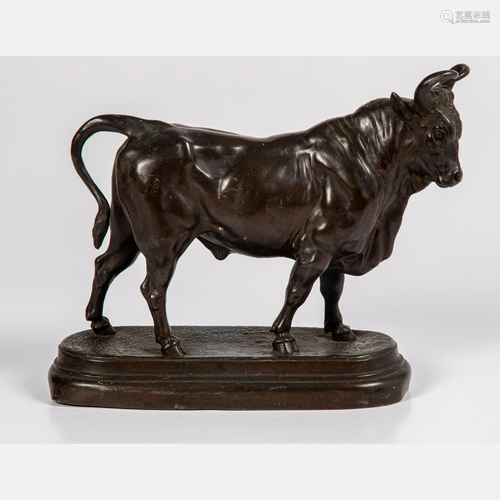 Charles Valton (1851-1918) Taureau, Bronze.