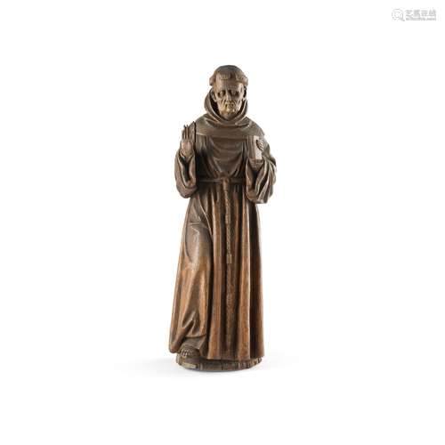 FRENCH CARVED OAK FIGURE OF ST. FRANCIS 16TH/17TH CENTURY