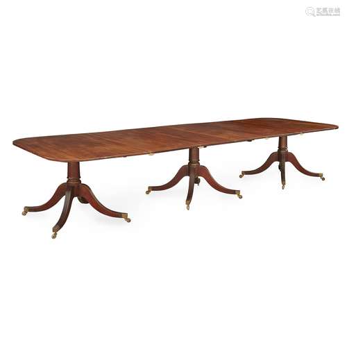 REGENCY STYLE MAHOGANY TRIPLE PEDESTAL DINING TABLE 20TH CENTURY