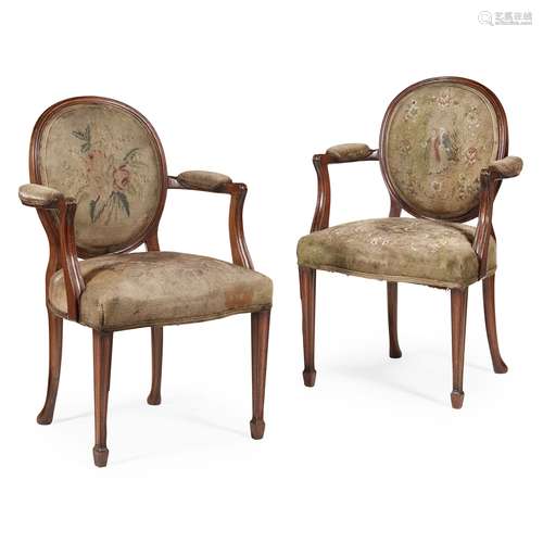 PAIR OF GEORGIAN MAHOGANY FRAMED ARMCHAIRS LATE 18TH CENTURY