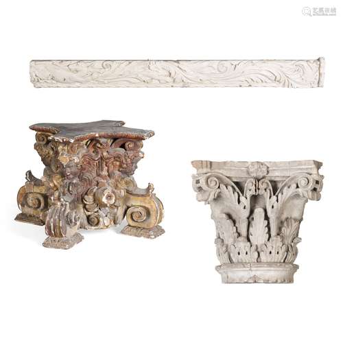 THREE CARVED WOOD ARCHITECTURAL ELEMENTS 18TH/ 19TH CENTURIES