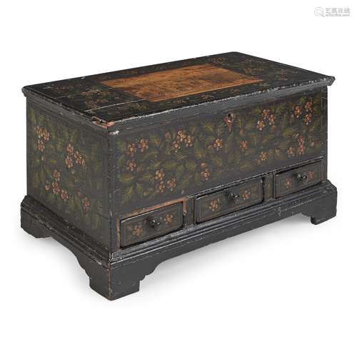 REGENCY PAINTED AND PAPERED MINIATURE BLANKET CHEST 19TH CENTURY