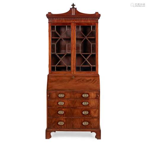 LATE GEORGE III MAHOGANY BUREAU BOOKCASE EARLY 19TH CENTURY