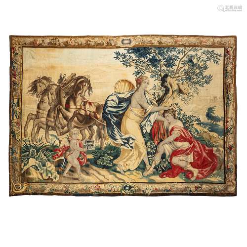 FLEMISH MYTHOLOGICAL TAPESTRY OF DIDO AND AENAES PROBABLY BRUGES, LATE 17TH/ EARLY 18TH CENTURY