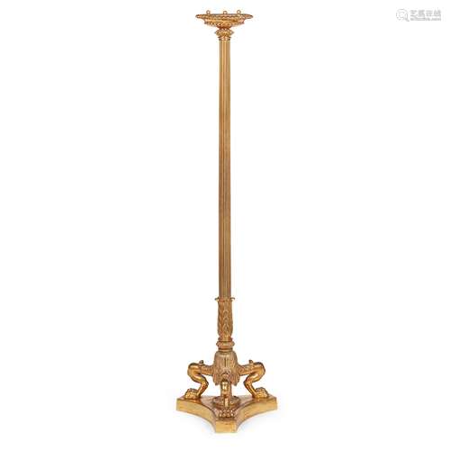 GILT METAL STANDARD LAMP, IN THE MANNER OF THOMAS HOPE EARLY 20TH CENTURY