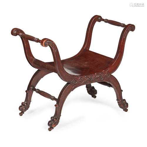 LATE REGENCY MAHOGANY X-FRAME WINDOW SEAT EARLY 19TH CENTURY