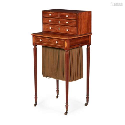 Y LATE GEORGE III MAHOGANY AND SATINWOOD BONHEUR DU JOUR EARLY 19TH CENTURY