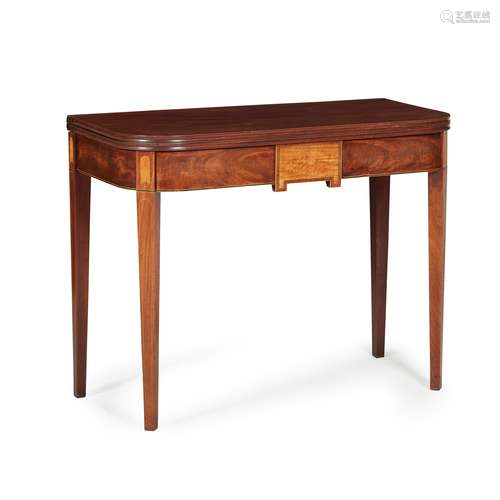 LATE GEORGE III SCOTTISH MAHOGANY AND SATINWOOD FOLD-OVER TEA TABLE EDINBURGH, LATE 18TH CENTURY