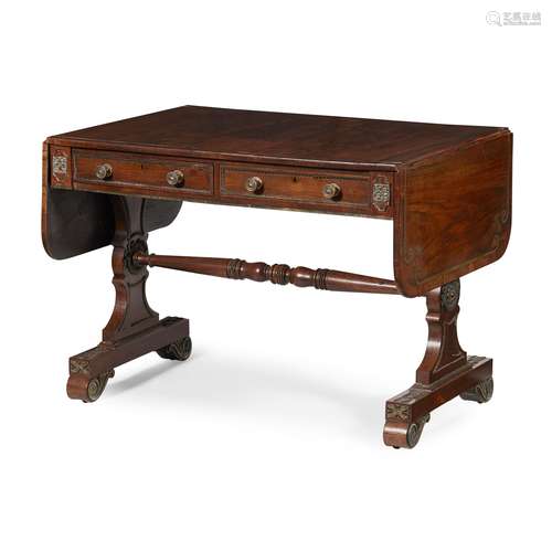 Y GEORGE IV ROSEWOOD AND BRASS INLAID SOFA TABLE EARLY 19TH CENTURY