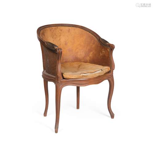 LOUIS XV BEECH, CANE AND LEATHER BERGÉRE 18TH CENTURY