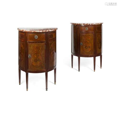 PAIR OF ITALIAN KINGWOOD AND MARQUETRY DEMI-LUNE CABINETS 19TH CENTURY