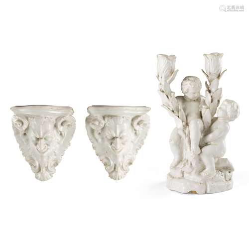 GROUP OF CONTINENTAL WHITE GLAZED FAÏENCE 19TH CENTURY