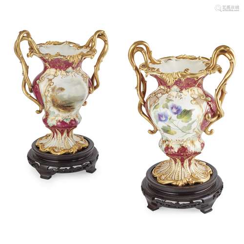 PAIR OF ROCKINGHAM PORCELAIN URNS 19TH CENTURY