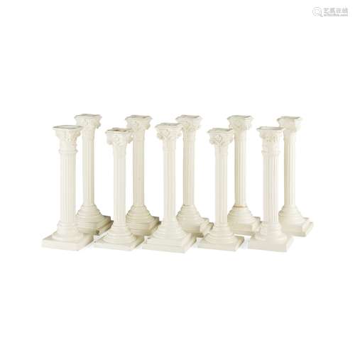 TEN CREAMWARE CORINTHIAN COLUMN CANDLESTICKS 19TH/ EARLY 20TH CENTURY