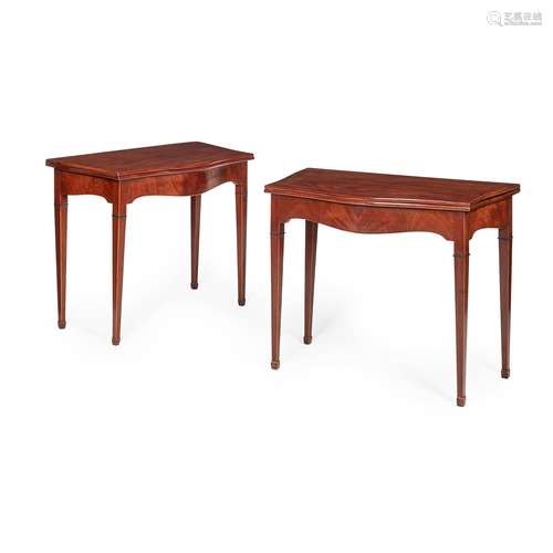 PAIR OF GEORGE III MAHOGANY AND EBONY SERPENTINE TEA TABLES LATE 18TH CENTURY