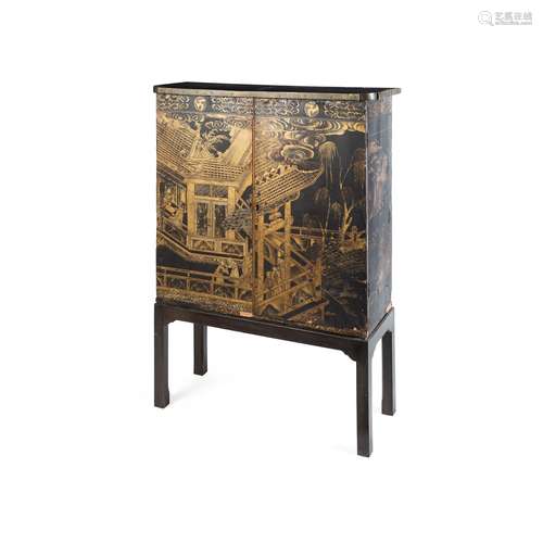 CHINESE LACQUER CABINET-ON-STAND 18TH CENTURY, THE STAND LATER