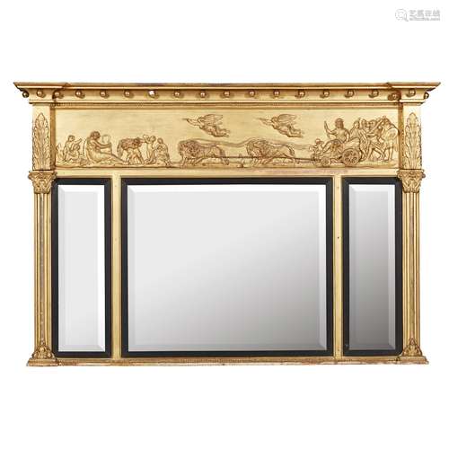 REGENCY GILTWOOD TRIPLE OVERMANTEL MIRROR EARLY 19TH CENTURY