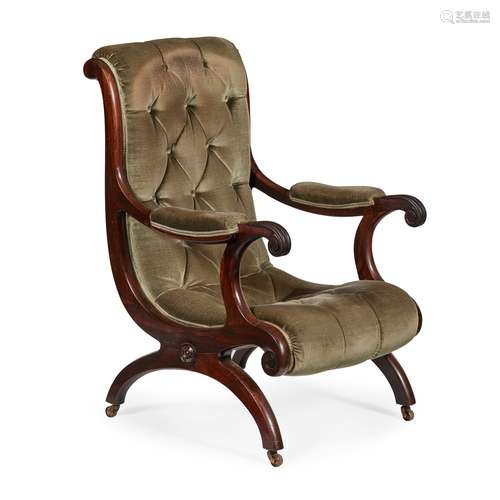 Y REGENCY ROSEWOOD LIBRARY ARMCHAIR EARLY 19TH CENTURY