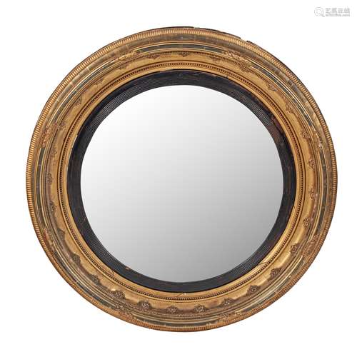 LARGE REGENCY GILTWOOD CONVEX MIRROR EARLY 19TH CENTURY