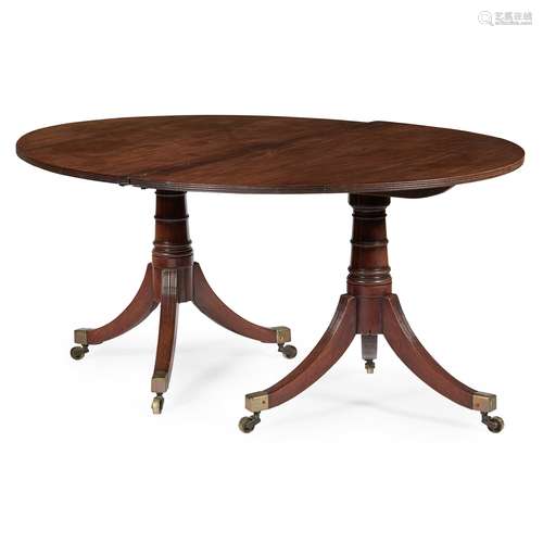 REGENCY MAHOGANY TWIN PEDESTAL DINING TABLE EARLY 19TH CENTURY