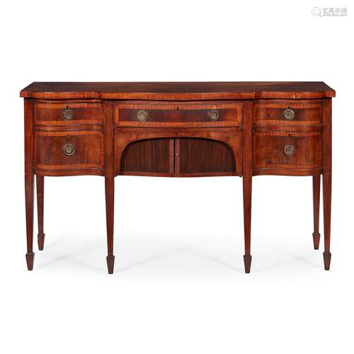 GEORGE III STYLE MAHOGANY AND SATINWOOD SERPENTINE SIDEBOARD 19TH CENTURY