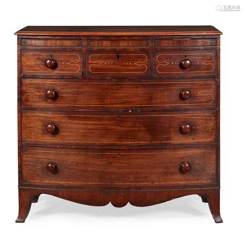 REGENCY MAHOGANY AND INLAY BOWFRONT CHEST OF DRAWERS EARLY 19TH CENTURY