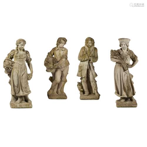 SET OF COMPOSITION STONE FIGURES EMBLEMATIC OF THE SEASONS 20TH CENTURY