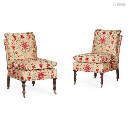 PAIR OF REGENCY STYLE UPHOLSTERED SIDE CHAIRS MODERN