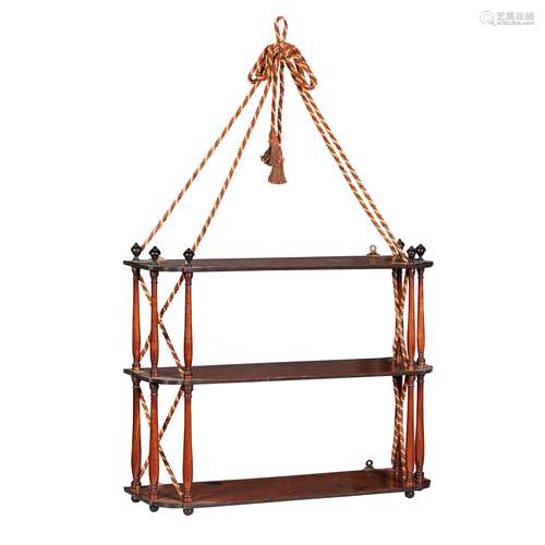 REGENCY MAHOGANY AND EBONISED HANGING SHELVES 19TH CENTURY