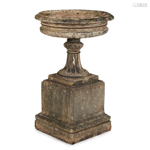 LARGE BLASHFIELD TYPE TERRACOTTA GARDEN URN AND BASE 19TH CENTURY