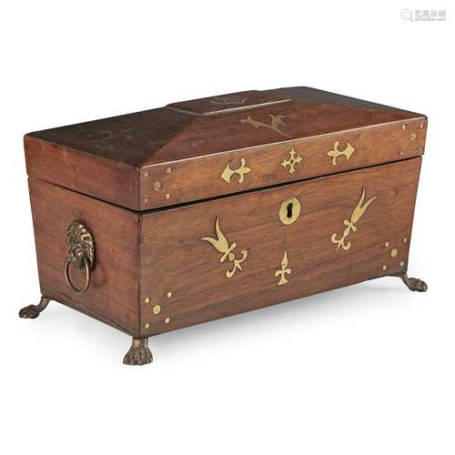 Y REGENCY ROSEWOOD BRASS INLAID TEA CADDY EARLY 19TH CENTURY