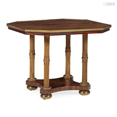 Y FINE GEORGE IV ROSEWOOD, PARCEL-GILT, AND BRASS MOUNTED CENTRE TABLE EARLY 19TH CENTURY